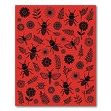Bold Red Rug with Black Beetles Butterflies Daisies