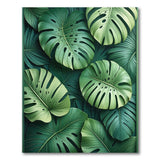 Boho Chic Green Lush Monstera Leaves Green Area Rug