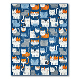 Blue and Teal Whimsical Cartoon Cats Navy Area Rug