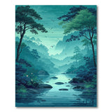 Misty Teal Forest Valley River Area Rug