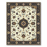 Ivory Traditional Persian Area Rug with Navy Border