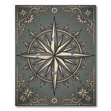 Grey Vintage Distressed Compass Rose Area Rug