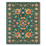 Traditional Persian Multi-color and Patterns Teal Persian Floral Area Rug with Vibrant Blo