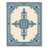Ornate Blue Floral Medallion Cream Rug