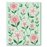 Whimsical Pink Floral Mint Green Area Rug