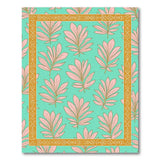 Teal Pink Palm Leaf Rug with Gold Tribal Border
