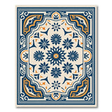 Blue Floral Medallion Area Rug with Orange Accents