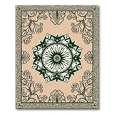 Beige Mandala Persian Area Rug with Green Floral Border