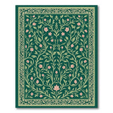 Emerald Green Pink Floral Vine Area Rug