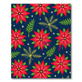 Festive Red Poinsettia Snowflake Navy Rug