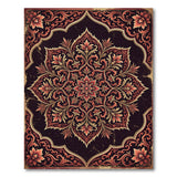 Ornate Red Golden Floral Mandala Rug