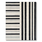 Black White Vertical Striped Geometric Rug