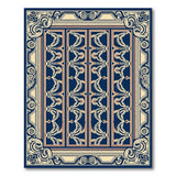 Ornate Navy Blue Scroll Border Area Rug