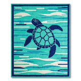 Teal Sea Turtle Wave Coastal Area Rug