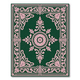 Ornate Emerald Green Persian Rug with Pink Motifs