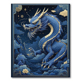 ODIKA Blue Dragon Oriental Washable Rug - Low Pile & Non-Slip Area Rug