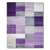 ODIKA Washable Purple Geometric Area Rug - Modern Grey & Lavender Low Pile Non-Slip Rug