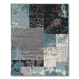 Teal Blue Distressed Patchwork Area Rug