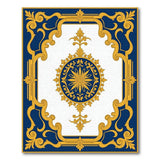 Ornate Navy Blue Gold Baroque Frame Rug