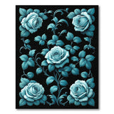 Vintage Blue Roses Floral Area Rug