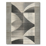 Geometric Grey Abstract Area Rug with Striped Borders