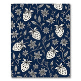 Navy Strawberry Floral Pattern Area Rug