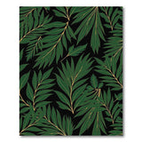 Lush Green Leaves on Black Area Rug with Gold Outlines