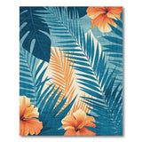 Teal Monstera Palm Orange Hibiscus Area Rug