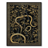 Golden Snake Coiled in Black Bamboo Rug