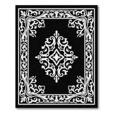 Elegant Black White Ornate Border Rug