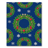 Festive Navy Holly Wreath Snowflake Area Rug