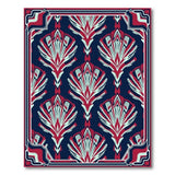 Navy Art Deco Geometric Fan Motif Rug