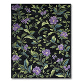 Purple Floral Black Area Rug