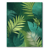 Distressed Vintage Lush Green Palm Frond Area Rug