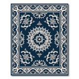 Navy Blue Traditional Persian Area Rug with White Mandala