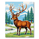 Majestic Cartoon Red Deer in Snowy Mountains Rug