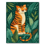 Playful Cartoon Tiger Amidst Lush Leaves Area Rug