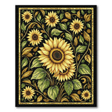 Golden Sunflower Medallion Black Area Rug