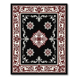 Ornate Black Persian Area Rug with Red Borders