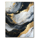 Gold and Silver Gold Veined Black Marble Abstract Area Rug