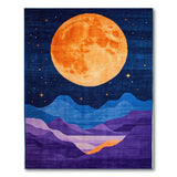 Orange Moon Over Layered Mountains Area Rug