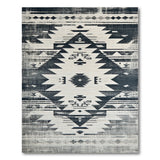 Distressed Black White Southwestern Area Rug