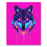 Neon Cyber Wolf Head Geometric Modern Area Rug