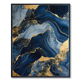 ODIKA Washable Navy Blue and Gold Marble Abstract Area Rug - Low Pile Non-Slip Carpet