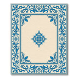 Blue Floral Border Cream Area Rug