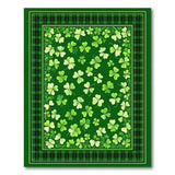 Shamrock Scatter Green Area Rug with Plaid Border