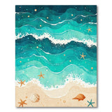 Coastal Beach Washable Area Rug with Ocean Waves and Starfish
