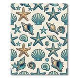 Teal Seashell Starfish Coastal Beach Rug