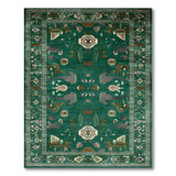 Emerald Green Heritage Tribal Area Rug with Abstract Birds