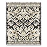 Beige and Neutral Black and Beige Heritage Tribal Area Rug